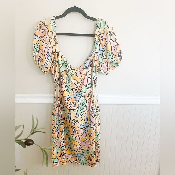 ASTR The Label Floral Puff Sleeve Cut Out Mini Dress Women's Size Large - Picture 1 of 11